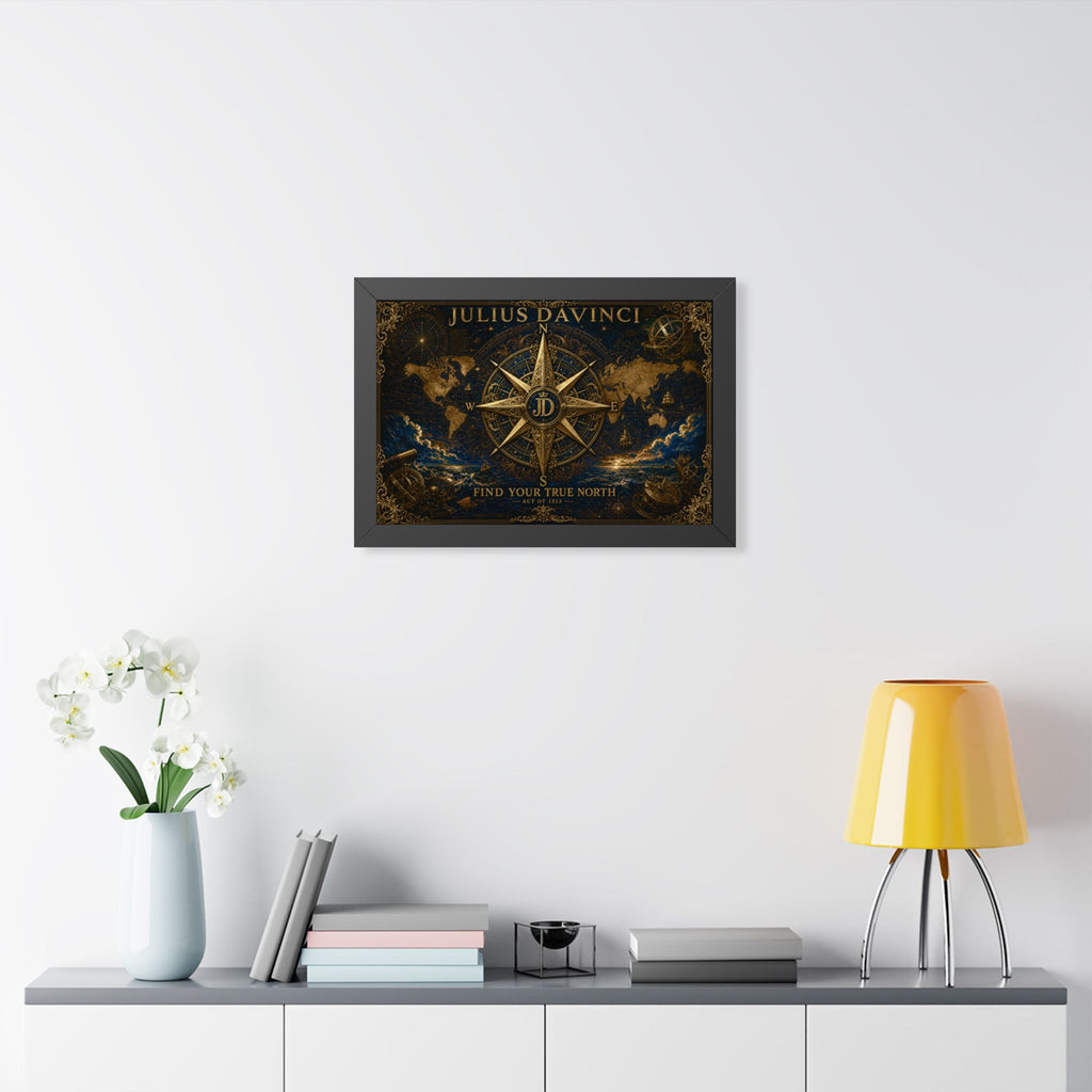 Framed Poster – Vintage Compass 'Find Your True North' Wall Art