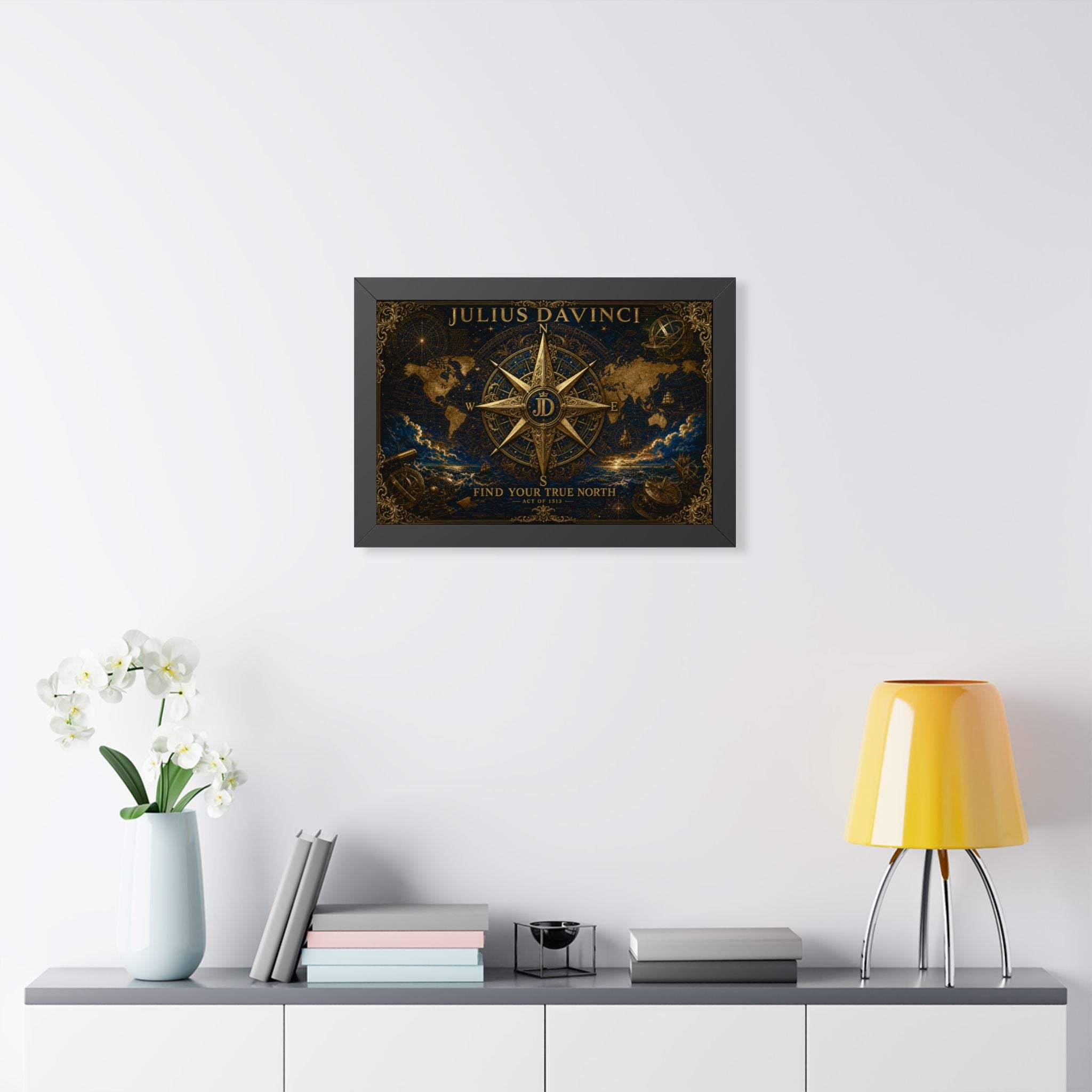 Framed Poster – Vintage Compass 'Find Your True North' Wall Art