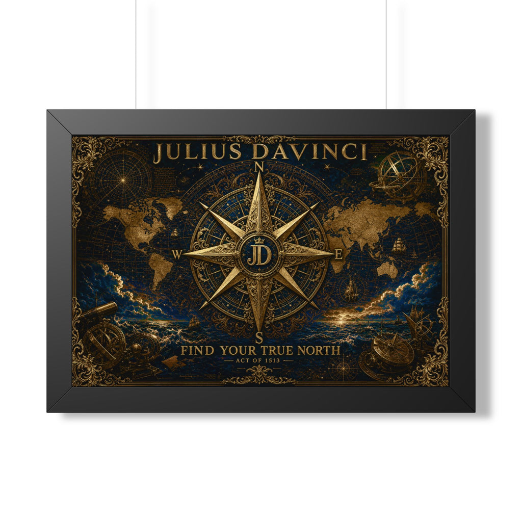 Framed Poster – Vintage Compass 'Find Your True North' Wall Art