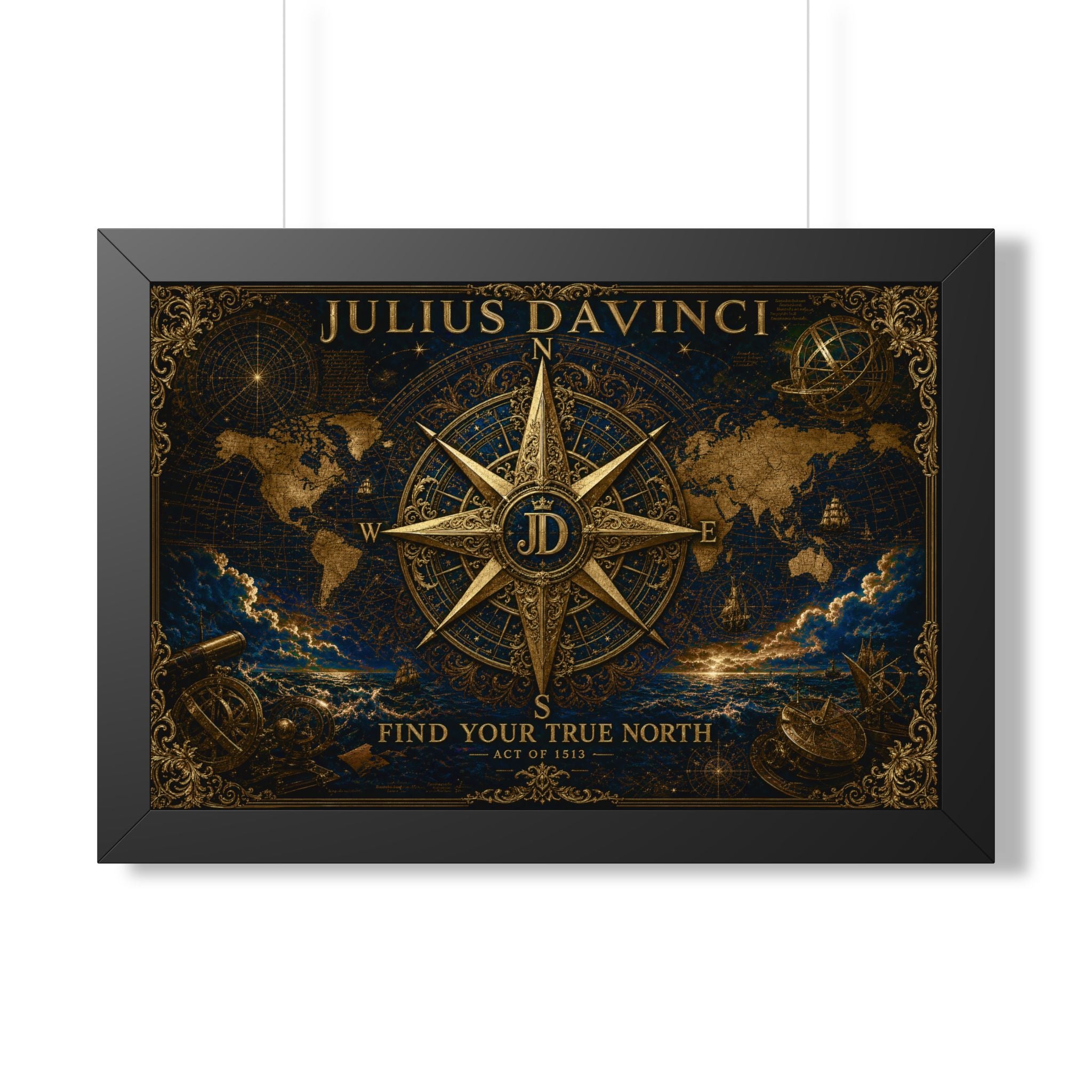 Framed Poster – Vintage Compass 'Find Your True North' Wall Art