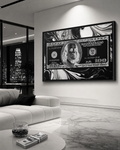 Black Marble $100 — Framed Canvas Print