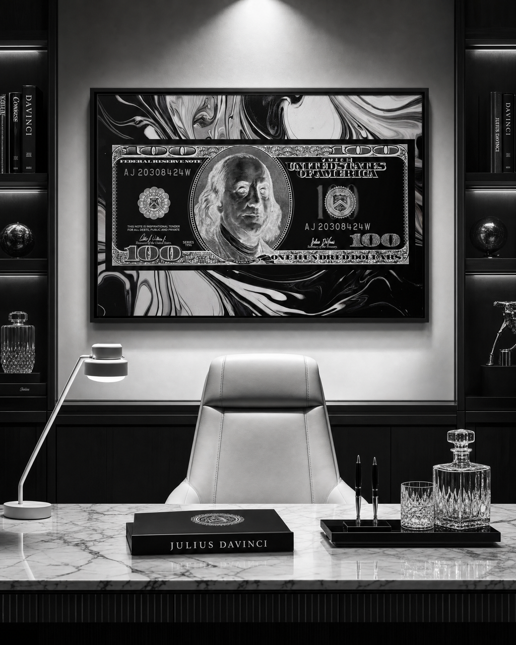 Black Marble $100 — Framed Canvas Print