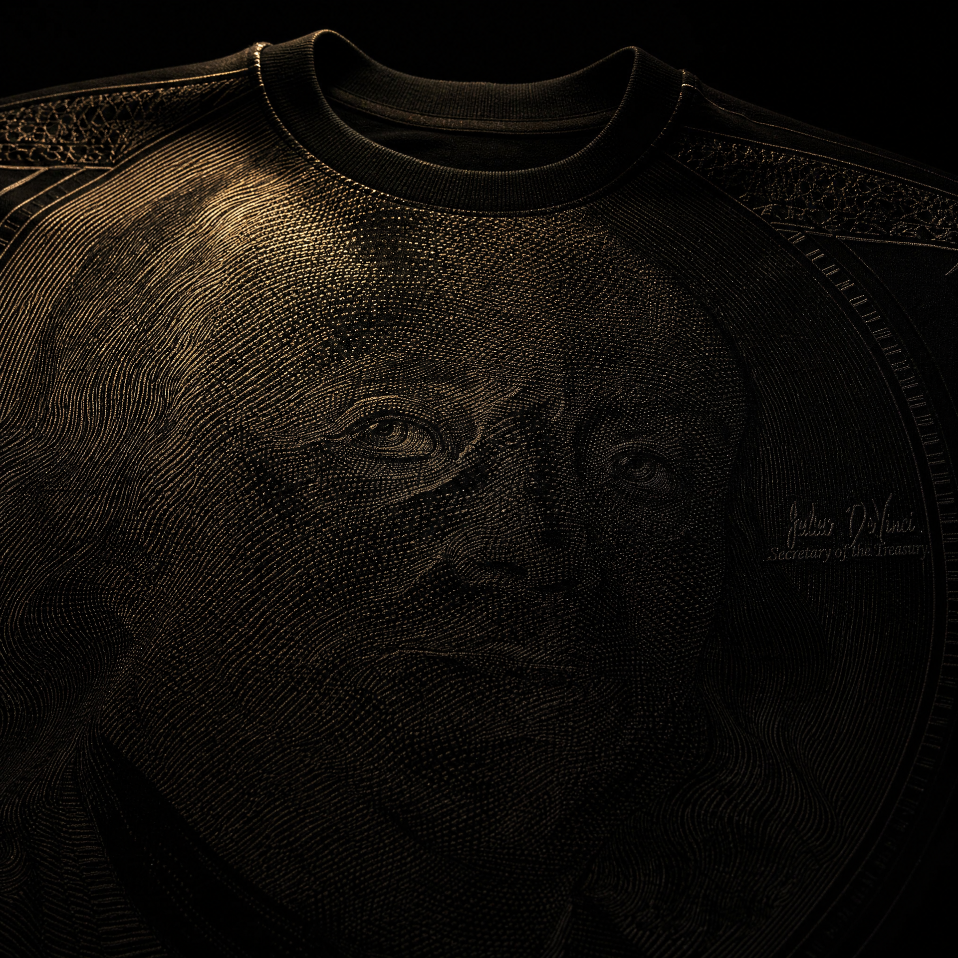 The Shadow Tee — Black on Black Benjamin Franklin